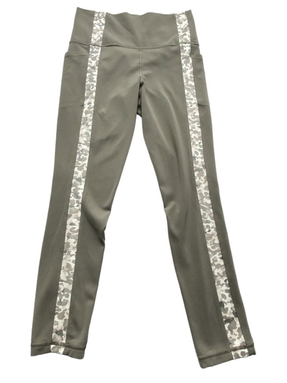 ATHLETA Women Salutation Stash Pocket II Serene 7/8 Stipe Leggings Sz PS Gray